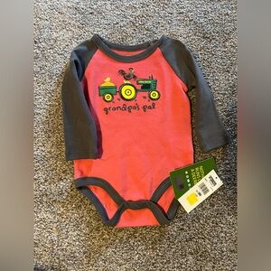 John Deere Pink and Gray Baby Bodysuit with Tractor
